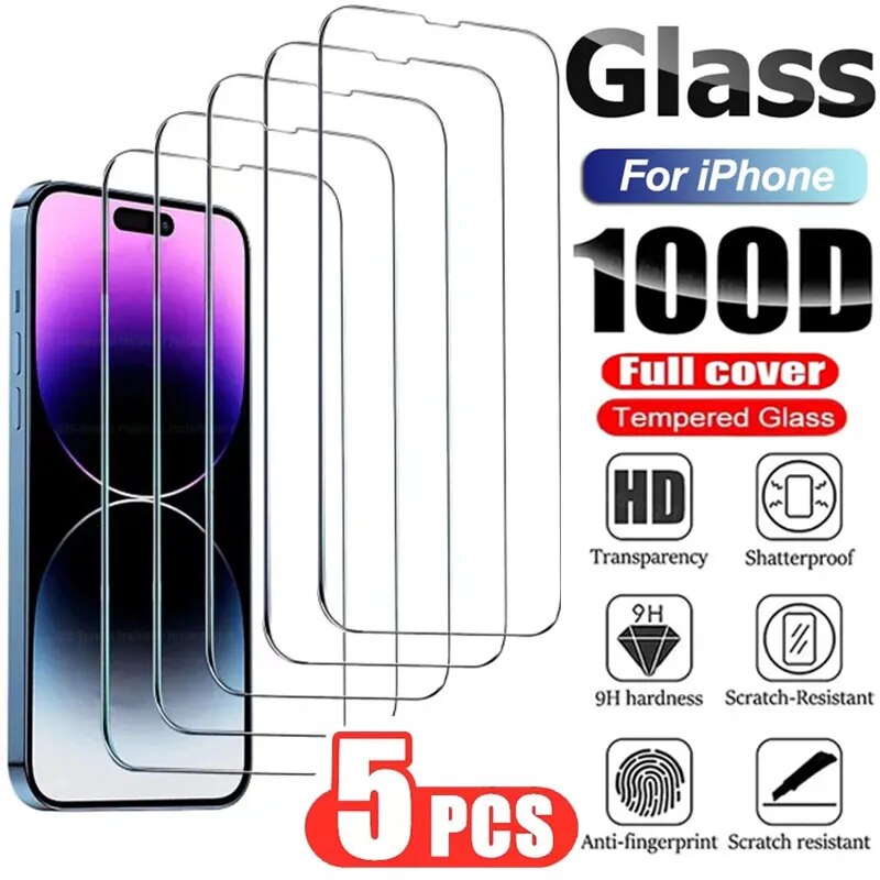 5PC IPHONE TEMPERED GLASS